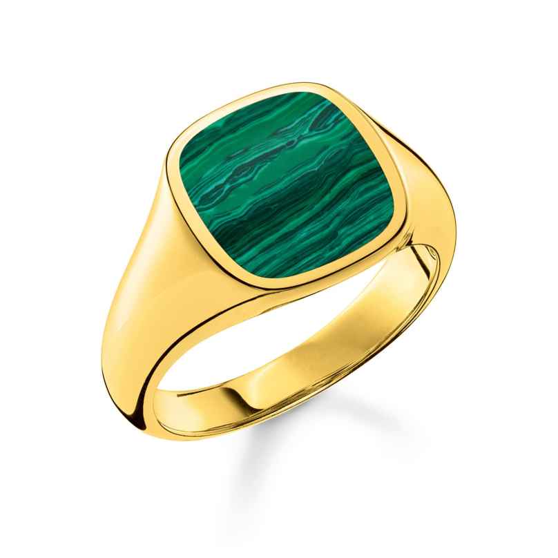 Thomas Sabo TR2332-140-6 Unisex Signet Ring Gold Tone/Green