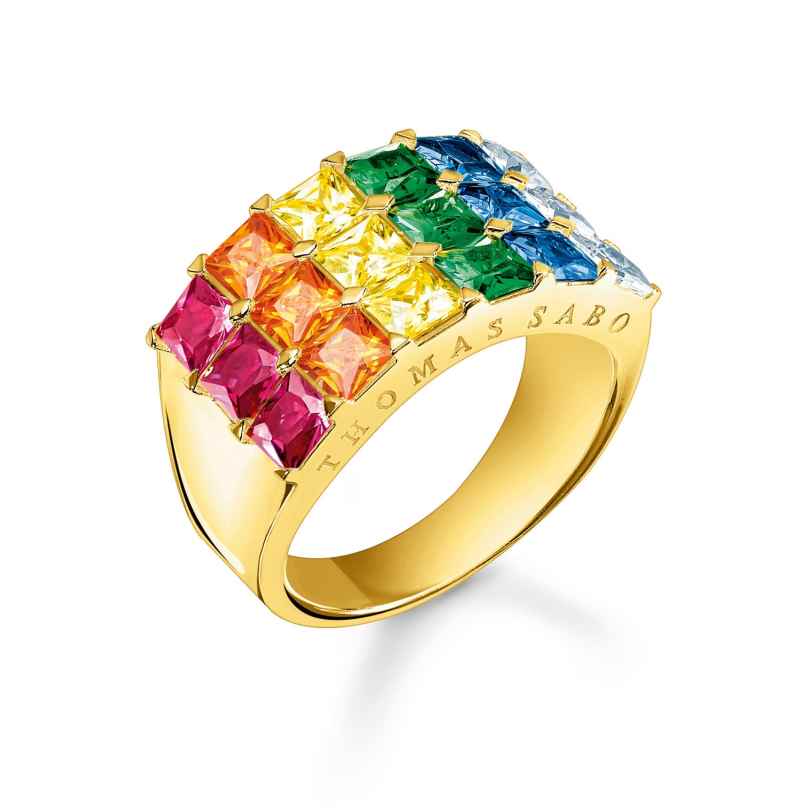 Thomas Sabo TR2359-996-7 Ladies' Ring Colourful Stones Pavé Gold Tone