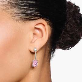 Thomas Sabo H2177-051-9 Silver Drop Earrings for Women Pink Stone