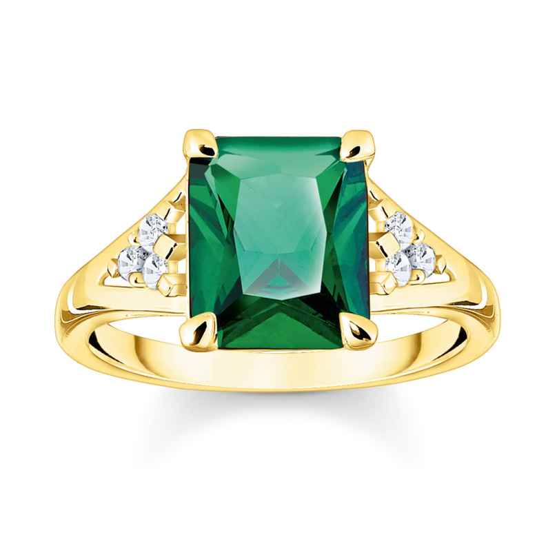 Thomas Sabo TR2362-971-6 Women's Ring Green Stone Gold Tone