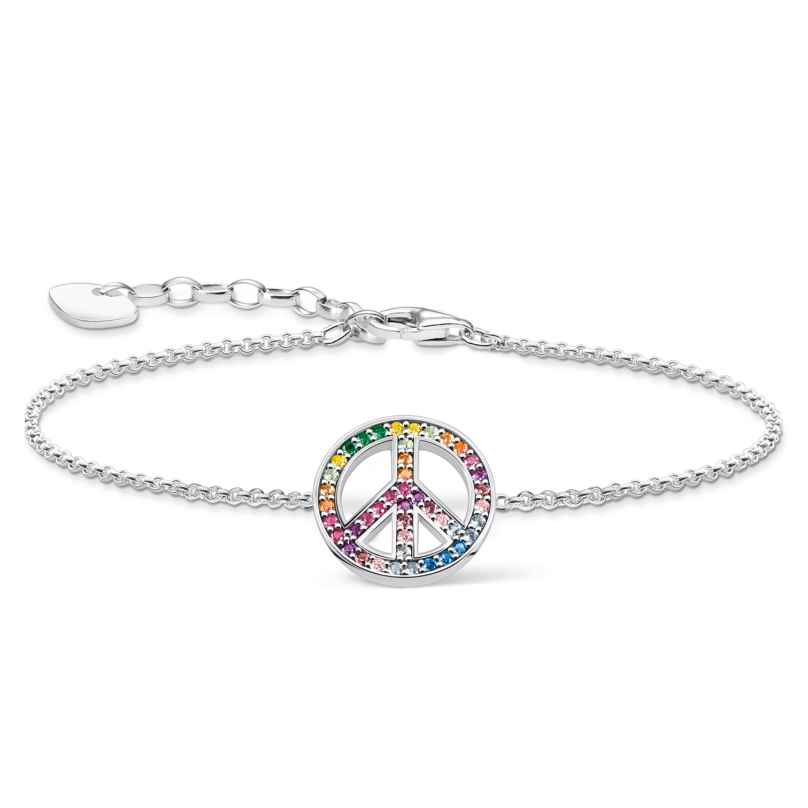 Thomas Sabo A2071-318-7-L19v Ladies' Silver Bracelet Peace Sign Multi-Coloured 4051245538526