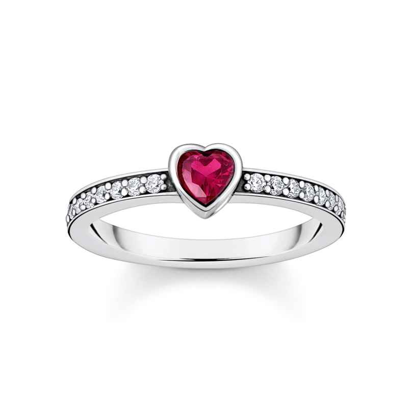 Thomas Sabo TR2448-640-10 Women's Ring with Red Heart-Shaped Stone Silver