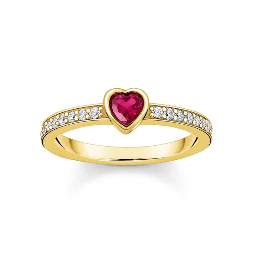 Thomas Sabo TR2448-995-10 Gold Plated Women's Ring with Red Heart-Shaped Stone