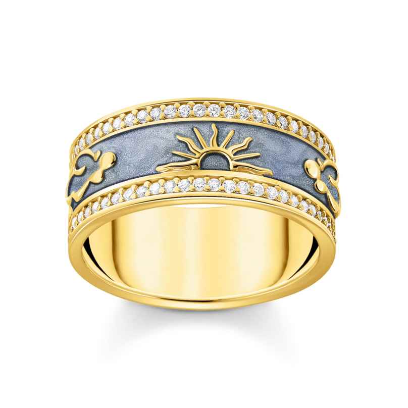 Thomas Sabo TR2450-565-1 Women's Ring Blue Enamel and Cosmic Symbols Gold-Plated