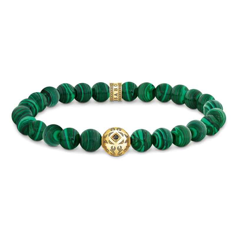 Thomas Sabo A2145-140-6-L17 Herren Beads-Armband aus grünen Steinen vergoldet 4051245572605