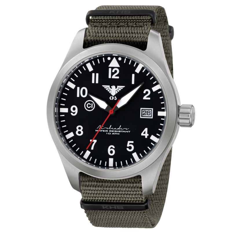 KHS AIRS.NSGO Herren-Armbanduhr Airleader Olivgrün/Stahl 4260654092721