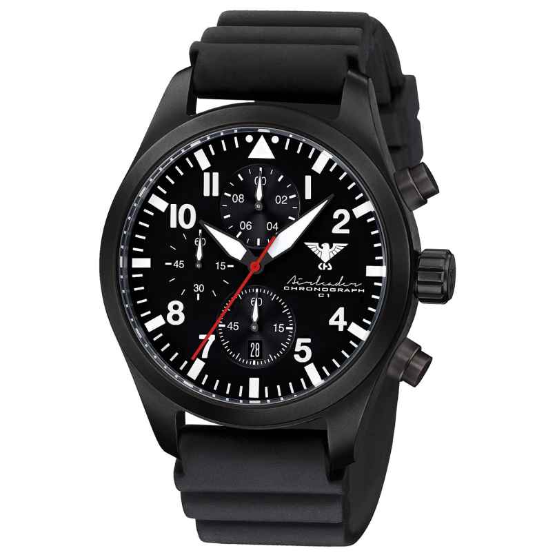 KHS AIRBSC.DB Men's Watch Airleader Chronograph Black with Diver's Strap 4260446982360