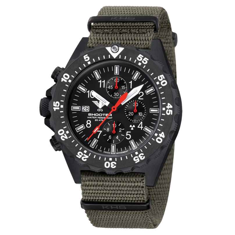 KHS SH2CF.NSGO Herrenuhr Chronograph Shooter MKII mit Natoband Oliv 4260654092790
