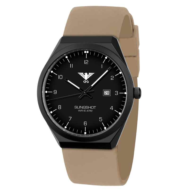 KHS SLIBS.ST Men´s Watch Slingshot Quartz Black/Silicone Strap Beige 4260654099607