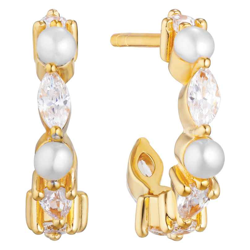 Sif Jakobs Jewellery SJ-E12234-PCZ-YG Earrings Adria Creolo Piccolo Gold Tone with Pearls 5710698078148