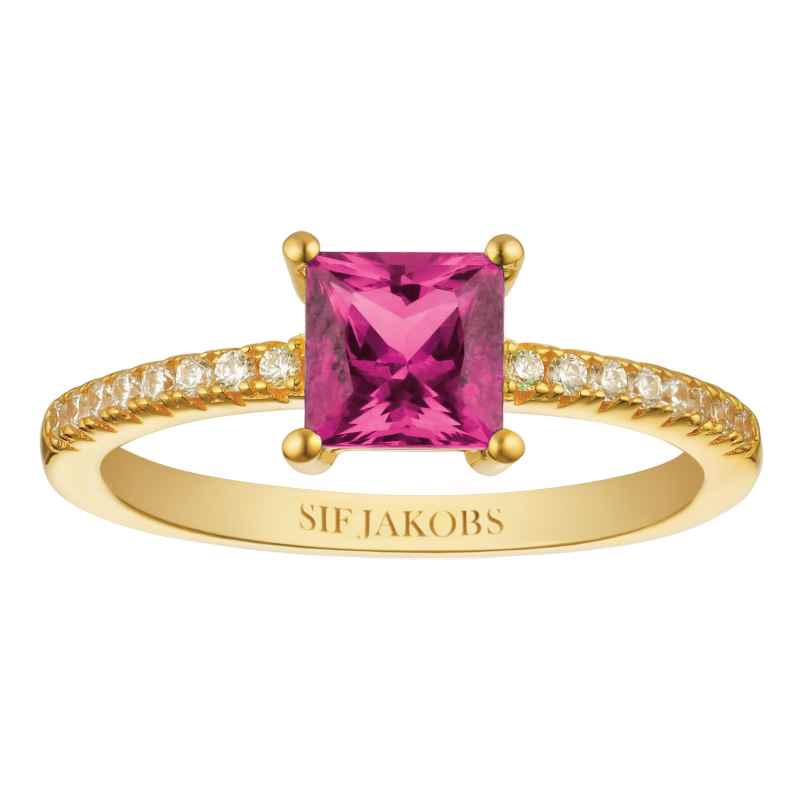 Sif Jakobs Jewellery SJ-R42280-PKCZ-YG Women's Ring Ellera Quadrato Gold Tone Pink