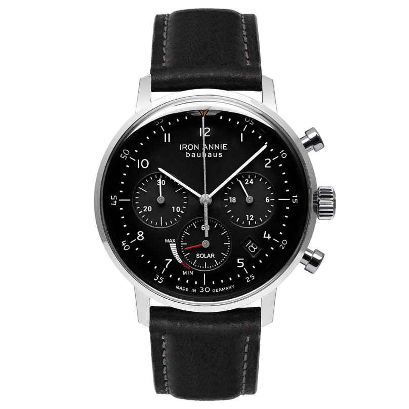 Iron Annie 5086-2 Solar Men's Watch Chronograph Bauhaus Black Leather Strap 4041338508628