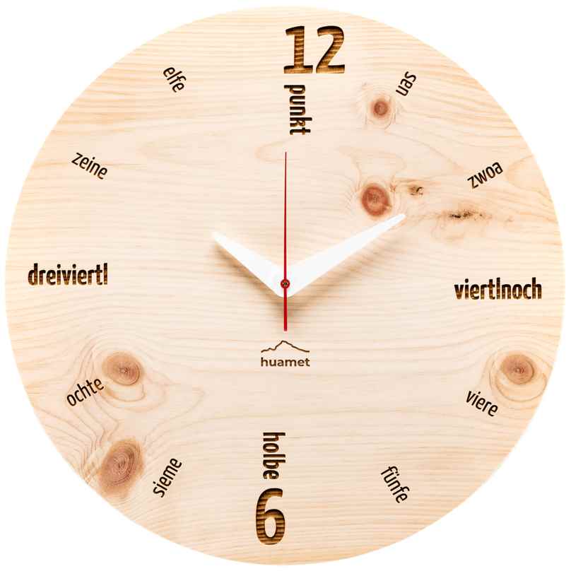 Huamet CH40-C-01 Wanduhr Holz Zirbe Rund 8058265370095