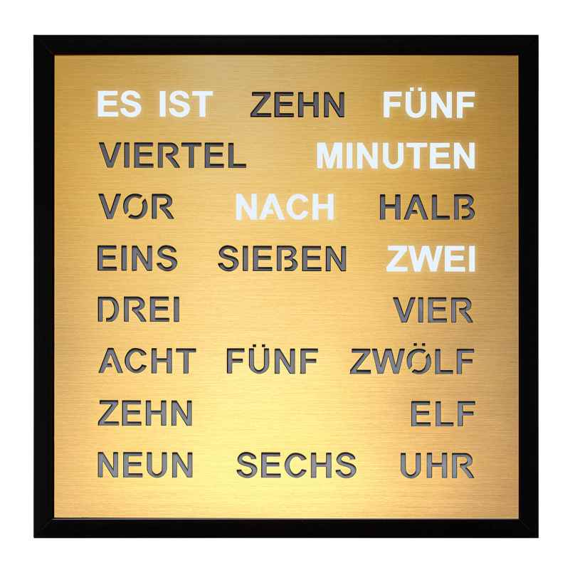 Filius 0402-9 Wort-Wanduhr Quadratische Wortuhr Goldfarben 40 cm 4045346126300