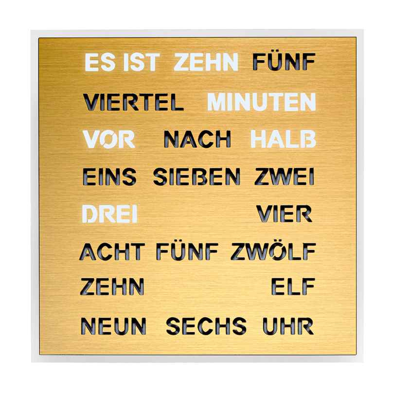 Filius 0400-9 Wort-Tischuhr Quadratische Wortuhr Goldfarben 20 cm 4045346126249