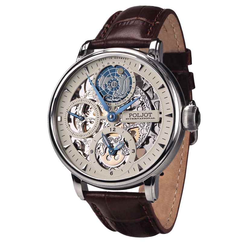 Poljot International 9730.2940552 Herrenuhr Double Timer Globetrotter Braun/Stahl 4260479166072