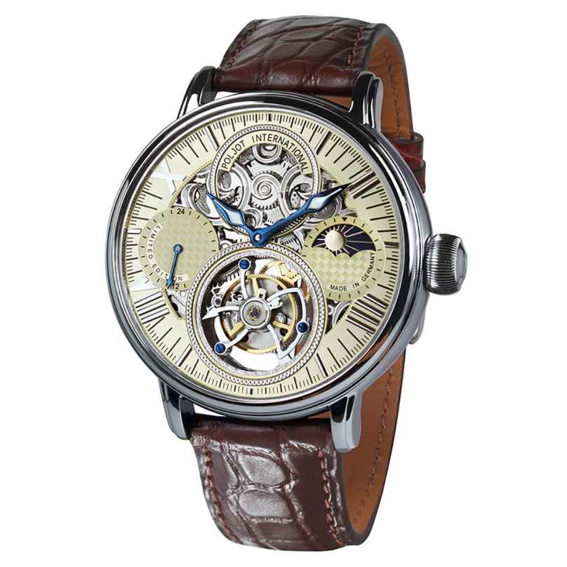 Poljot International 3360.T88-C Men's Wristwatch Tourbillon Skeleton Brown/Champagne 4260479167819