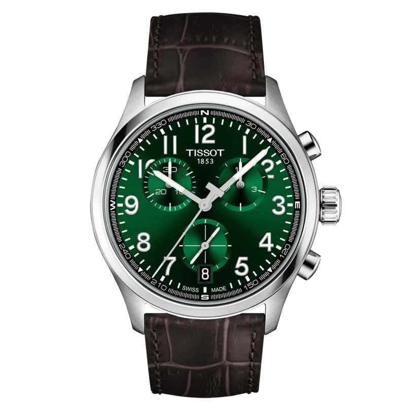 Tissot T1164171609200 Herren-Chronograph L 42 mm Leder Braun/Grün 7611608330241