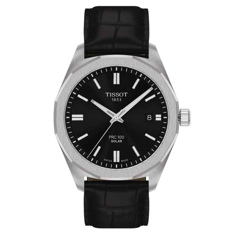 Tissot T1514221605100 Herren-Solaruhr PRC 100 mit Lederband Schwarz 7611608329962