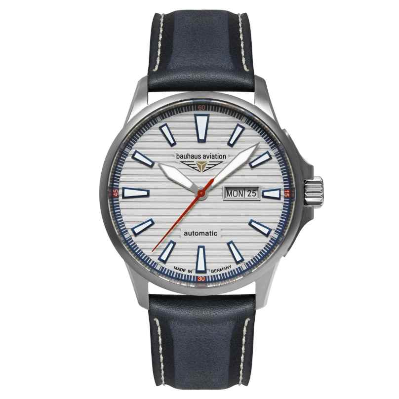 Bauhaus 2862-1 Men's Watch Aviation Iron Annie Automatic Titanium/Leather Blue 4041338286212