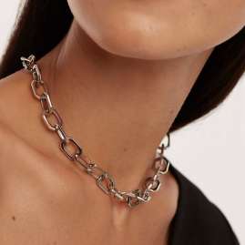 P D Paola CO02-381-U Women's Necklace Large Signature Chain Silver Tone