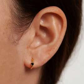 P D Paola AR01-335-U Women's Hoop Earrings Black Solitary Gold Plated