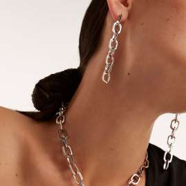 P D Paola AR02-468-U Women's Earrings Signature Chain Silver Tone