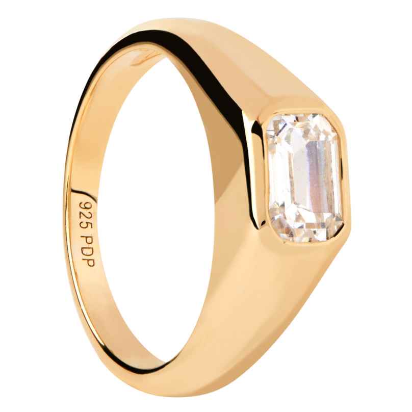 PDPaola AN01-985 Women's Stamp Ring Octagon Shimmer Gold Plated Silver