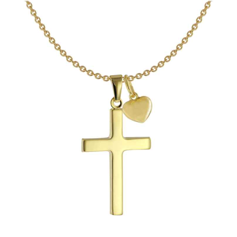 Acalee 20-1216-03 Damen-Halskette mit Kreuz und Herzchen Gold 333 / 8K
