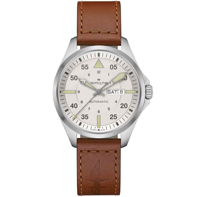 Hamilton H64635550 Men's Watch Khaki Aviation Pilot Day Date Automatic Cognac 7630458804566