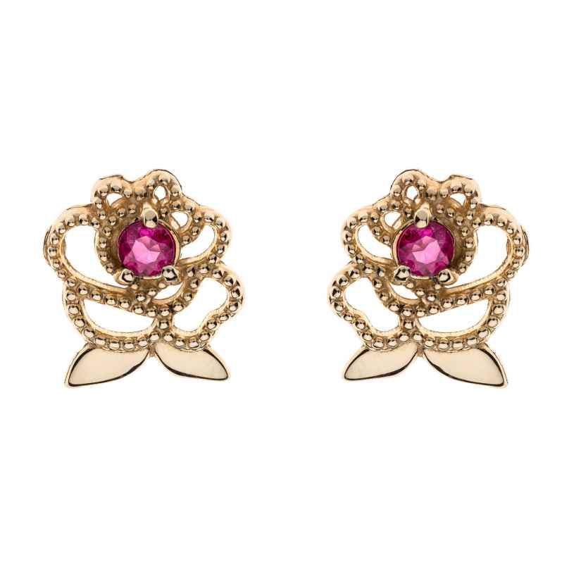 Disney E401056GRL Children's Earrings Rose 375 Gold with Ruby 0887746753748