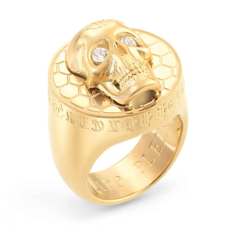 Philipp Plein PJ8AA26R Men's Ring 3D Skull Gold Tone