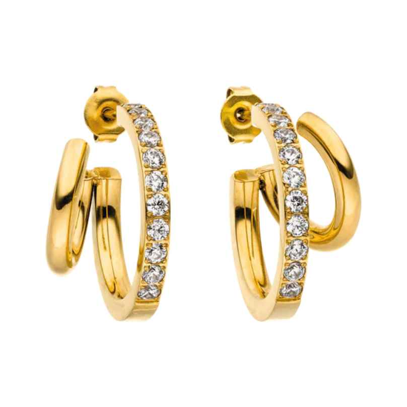 Purelei Women's Hoop Earrings Gold Plated Double Glitter 4262390034294