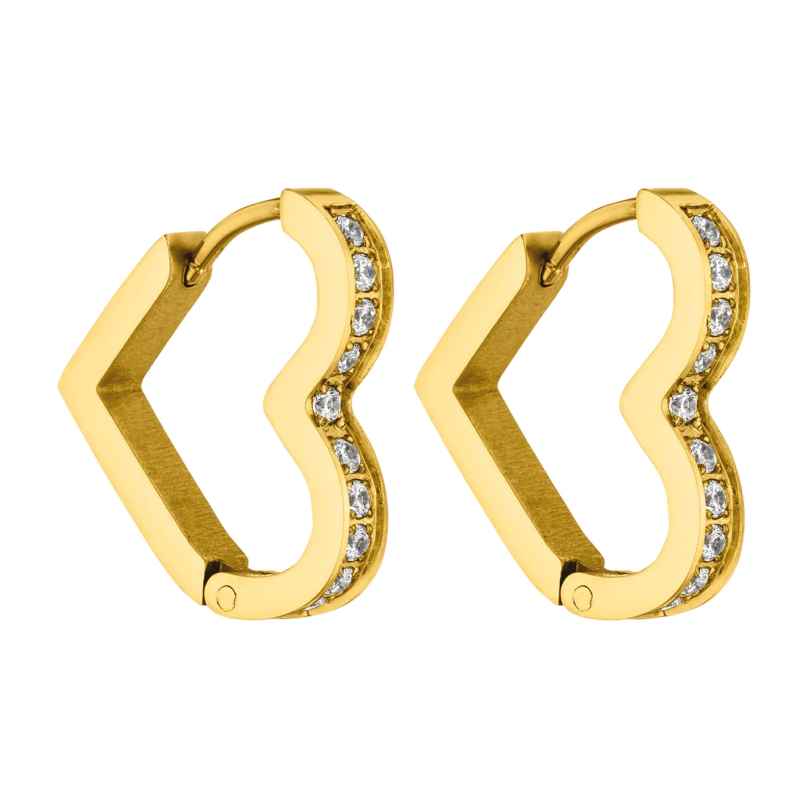 Purelei Women's Hoop Earrings Gold Plated Glitter Heart 4260754073347