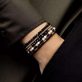 Rebel &amp; Rose RR-30004-G-S Damen-Armband Glam Rocks Schwarz & Gold
