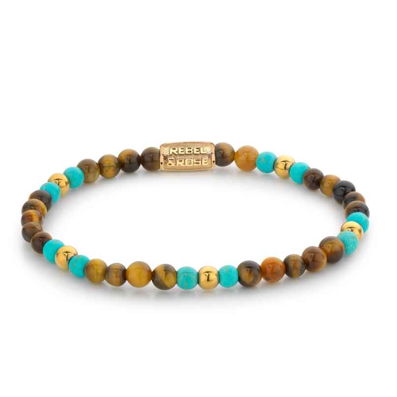 Rebel & Rose RR-40063-G-S Damen-Armband Mix Tiger Turquoise Gold 4 mm 8719956868108