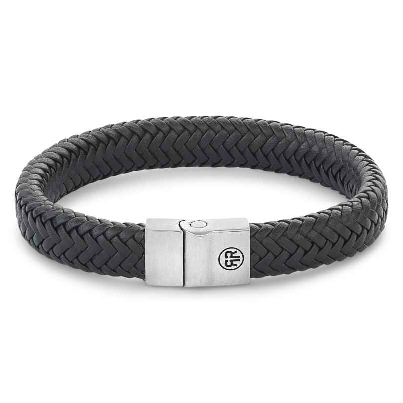 Rebel & Rose RR-M0019-S Men's Leather Bracelet Full Metal Herringbone Black