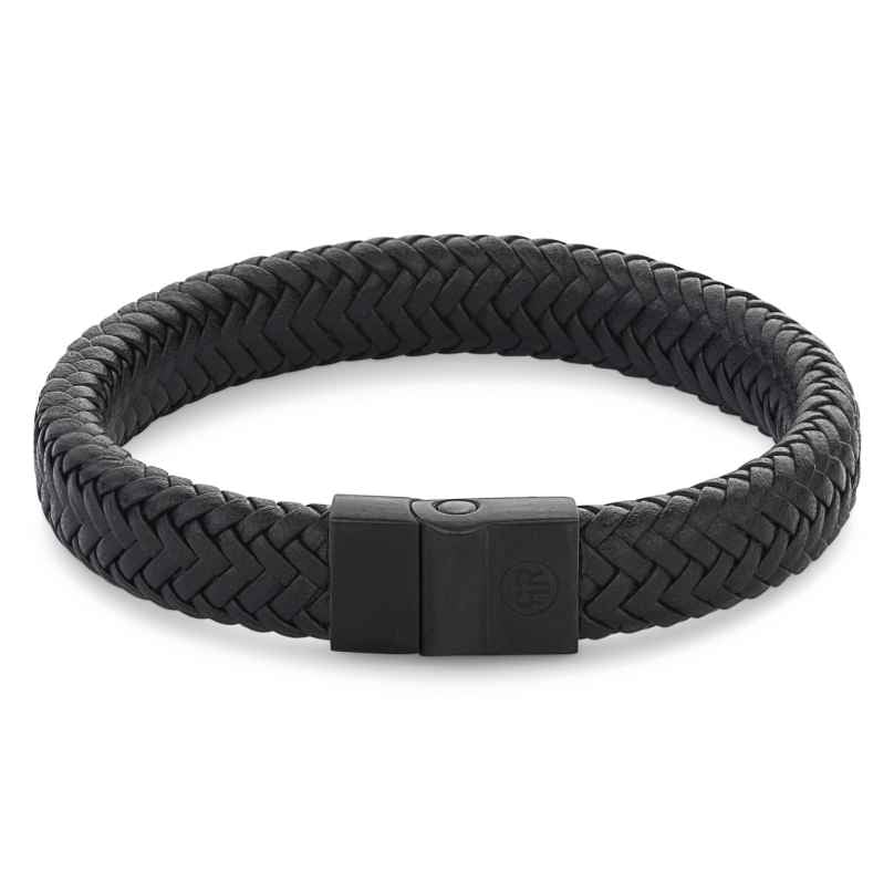 Rebel & Rose RR-M0020-B Herrenarmband Leder Schwarz Full Metal Herringbone Black