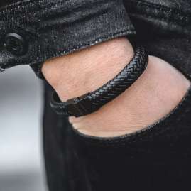 Rebel & Rose RR-M0020-B Herrenarmband Leder Schwarz Full Metal Herringbone Black