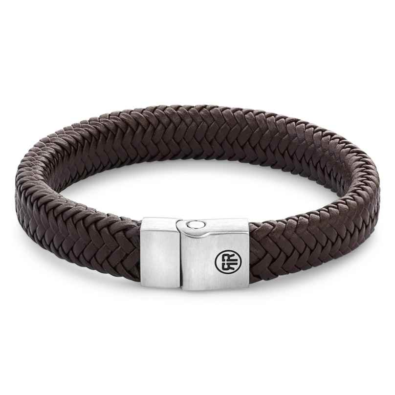 Rebel & Rose RR-M0022-S Men's Leather Bracelet Full Metal Herringbone Brown Matt