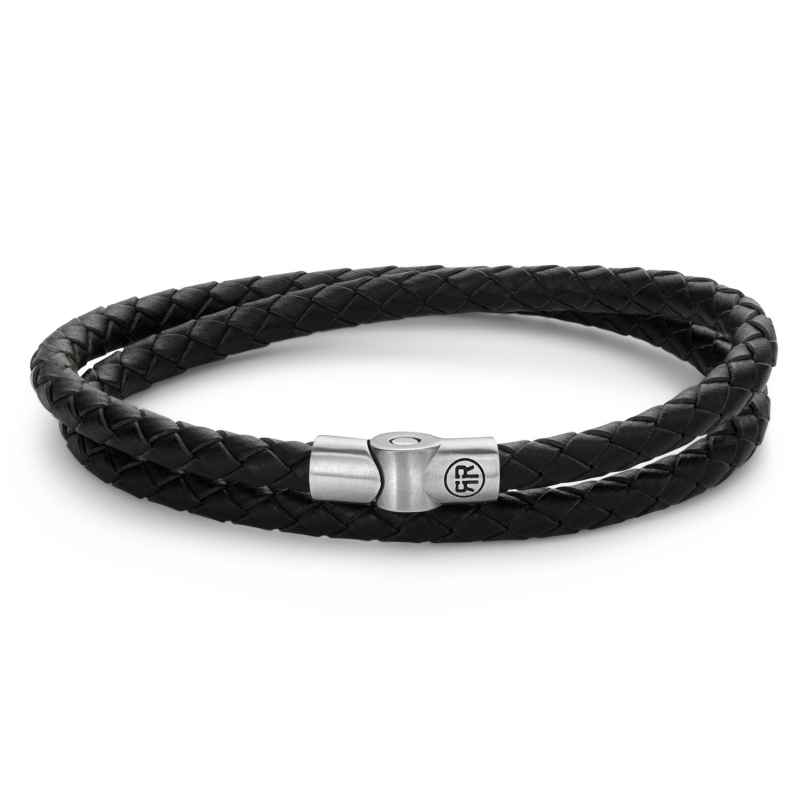 Rebel & Rose RR-M0038-S Men's Leather Bracelet Full Metal Double Round Black