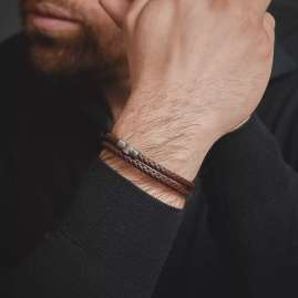 Rebel & Rose RR-M0039-S Herren-Lederarmband Full Metal Double Round Brown