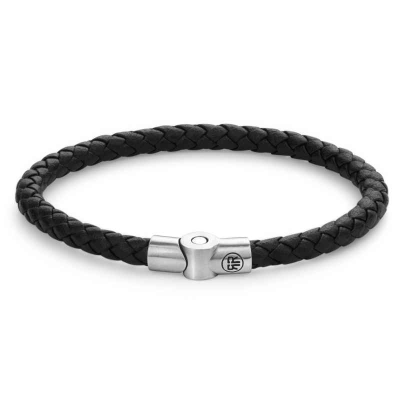 Rebel & Rose RR-M0040-S Men's Leather Bracelet Full Metal Single Round Black