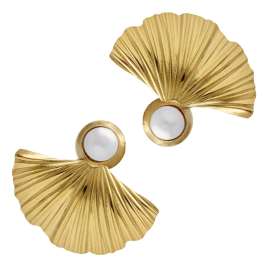 Victoria Cruz A4780-00DT Ladies' Stud Earrings Tokyo Gold Tone Shell with Pearl