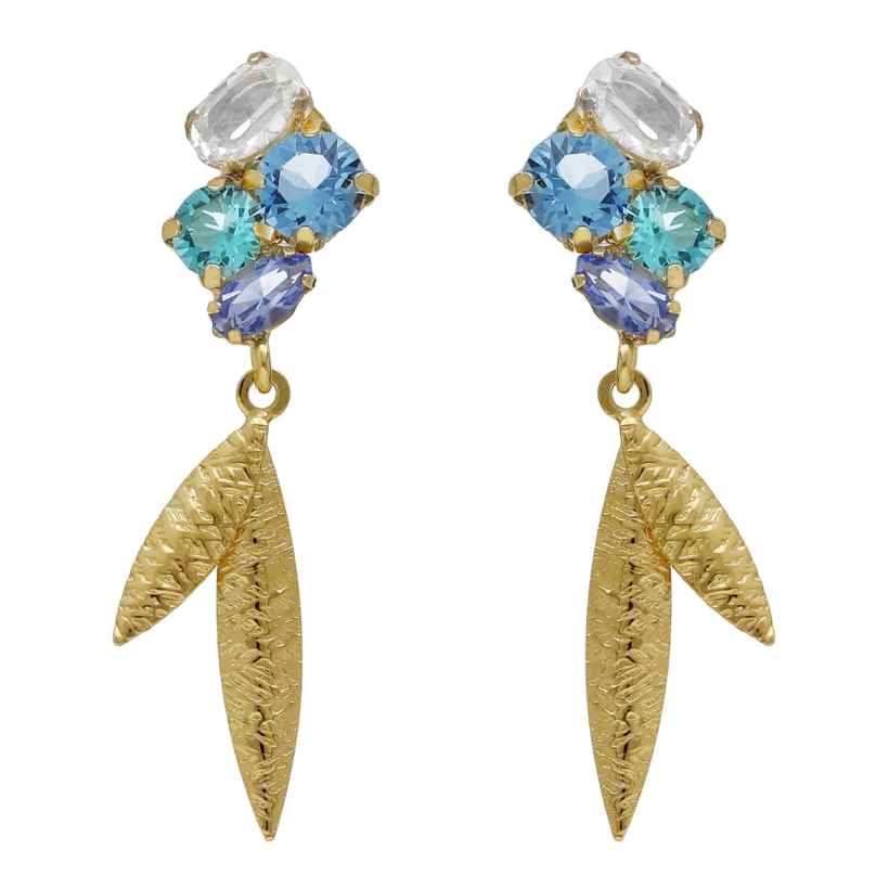 Victoria Cruz A4790-MDT Women's Dangle Earrings Lisbon Gold Tone Blue 8435672465079