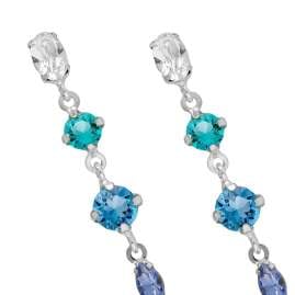 Victoria Cruz A4791-MHT Ladies' Dangle Earrings Lisbon Silver Cascade Blue