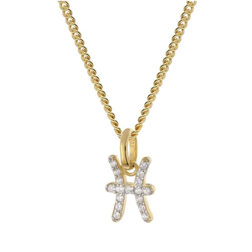 GLIZZ GL8330-12 Pisces Zodiac Sign Gold 333/8K on Plated Silver Chain
