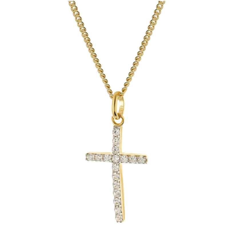 GLIZZ GL8317 Kreuz-Anhänger Gold 333 mit Zirkonia an vergolder Silberkette