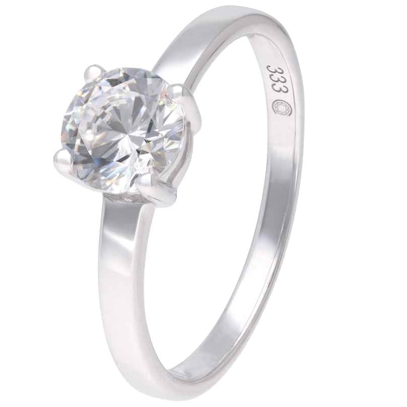 GLIZZ GL1676 Damenring Weißgold 333 / 8K Solitär-Ring mit Zirkonia