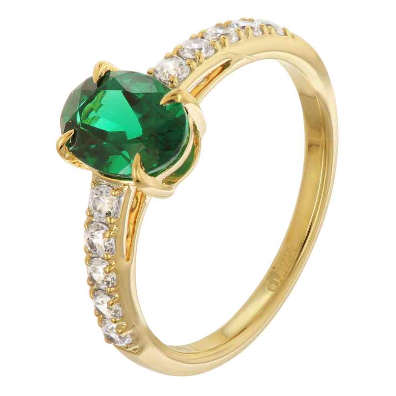GLIZZ GL1148-11 Damenring Gelbgold 375 / 9K Lab-Grown Smaragd und Zirkonia